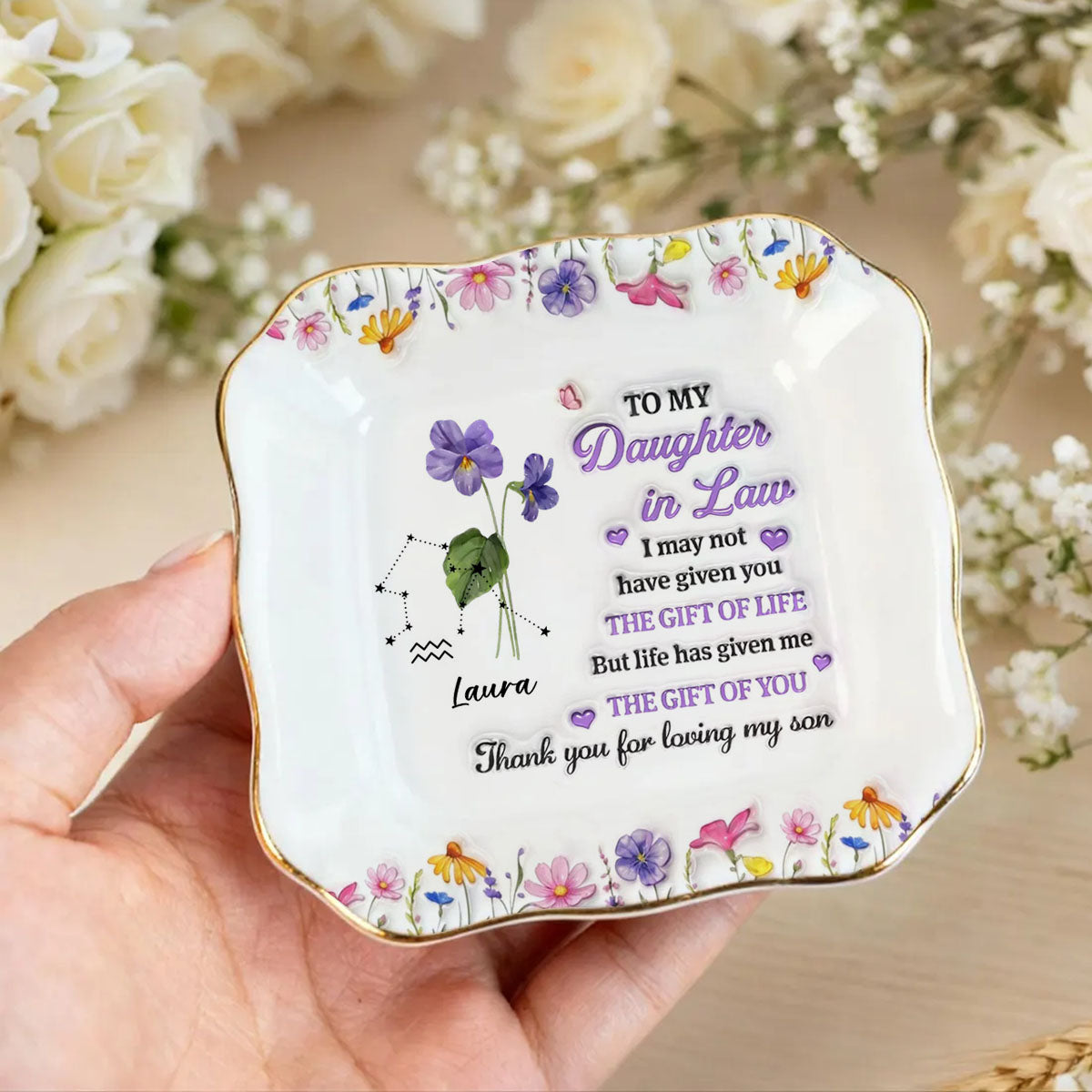 A Daughter By Heart Engaged Jewelry Dish for Her, Custom Wedding Jewelry Tray