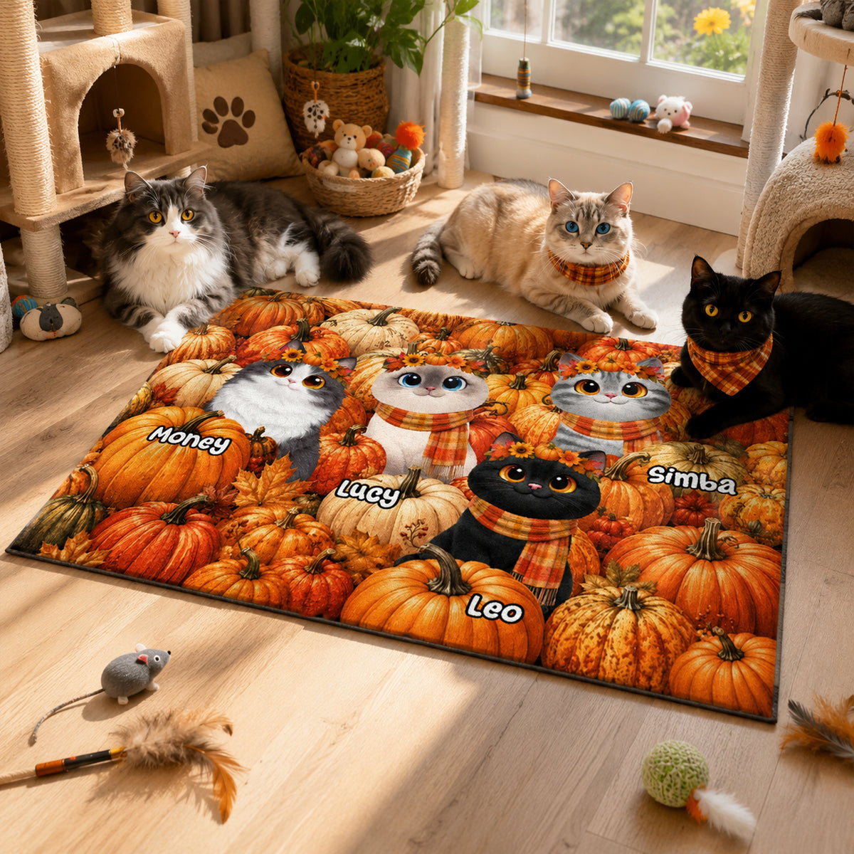 Fall Season Cute Cats In Pumpkin Patch - Personalized Doormat - Fall Decor For Cat Lovers