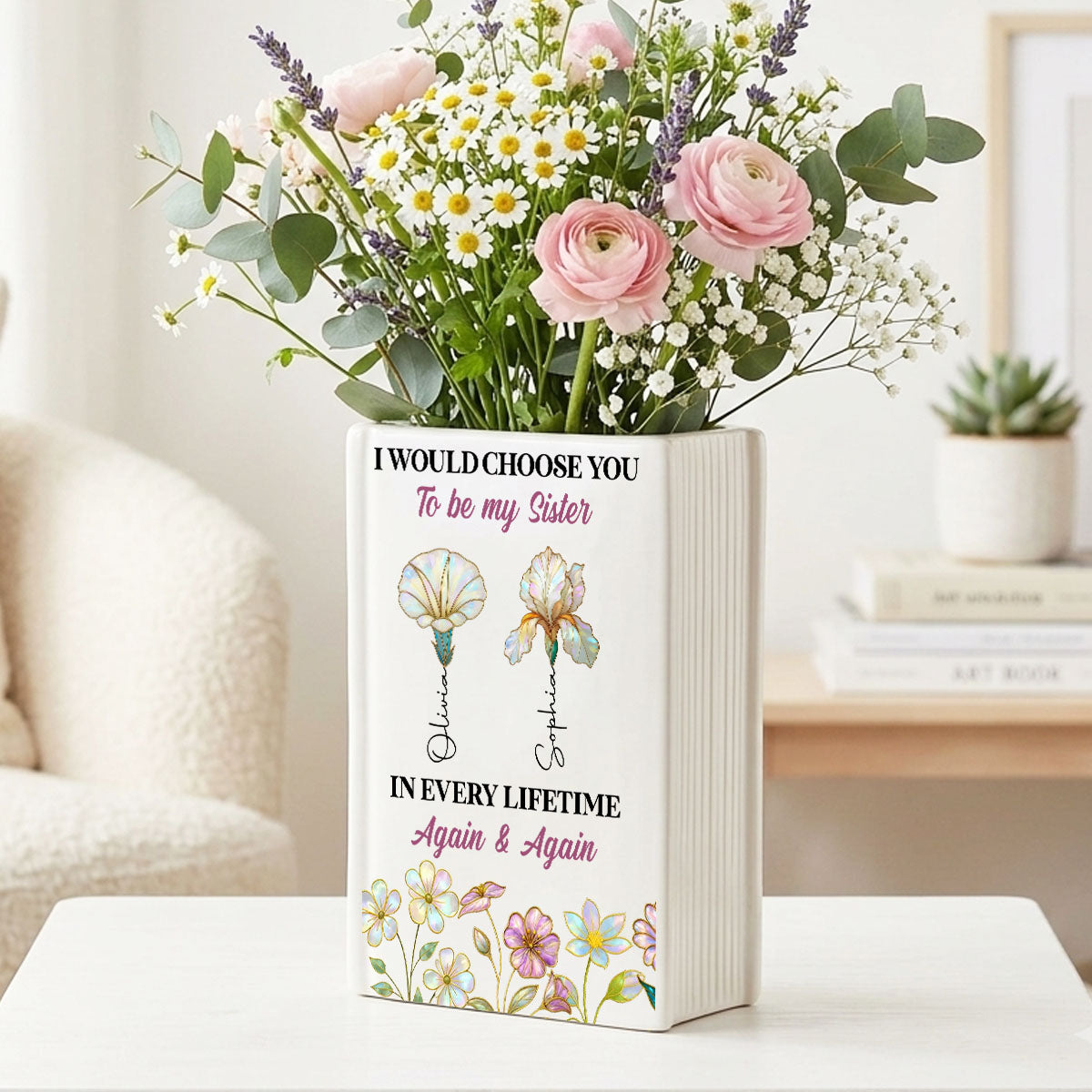 Always Choose You My Sisters - Personalized Ceramic Book Vase