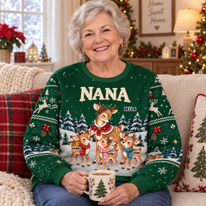 Nana Reindeer With Kids - Personalized 3D Sweatshirt - Christmas Gift For Grandma