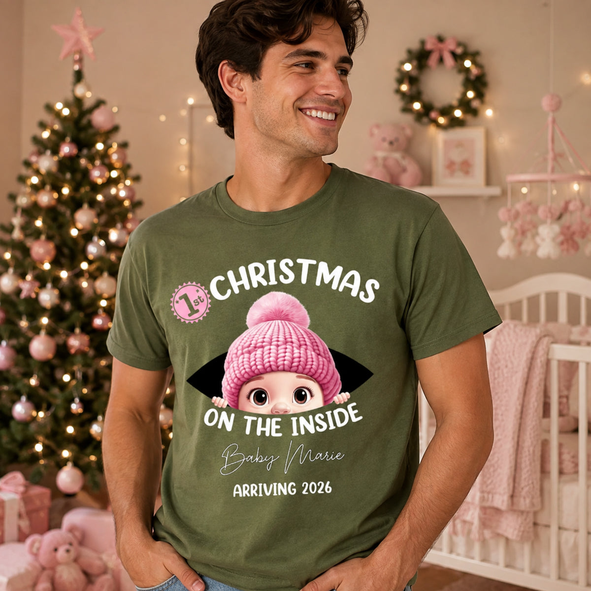 Baby First Christmas On The Inside With Mom - Personalized T Shirt
