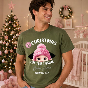 Baby First Christmas On The Inside With Mom - Personalized T Shirt