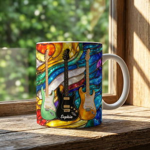 Custom Electric Guitar Mug Personalized Musician Gift Coffee Cup