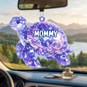 Together As One Turtle Family - Personalized Acrylic Car Hanger, Gift For Family, Turtle Family Car Hanger