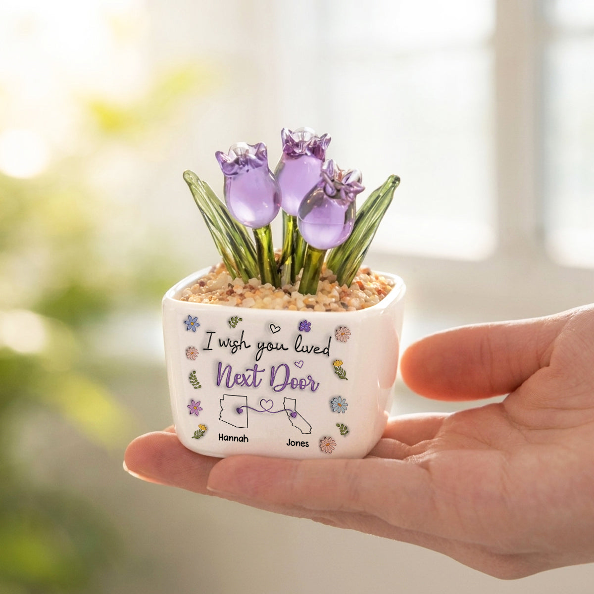 I Wish We Lived Closer - Personalized Custom Glass Everlasting Tulips
