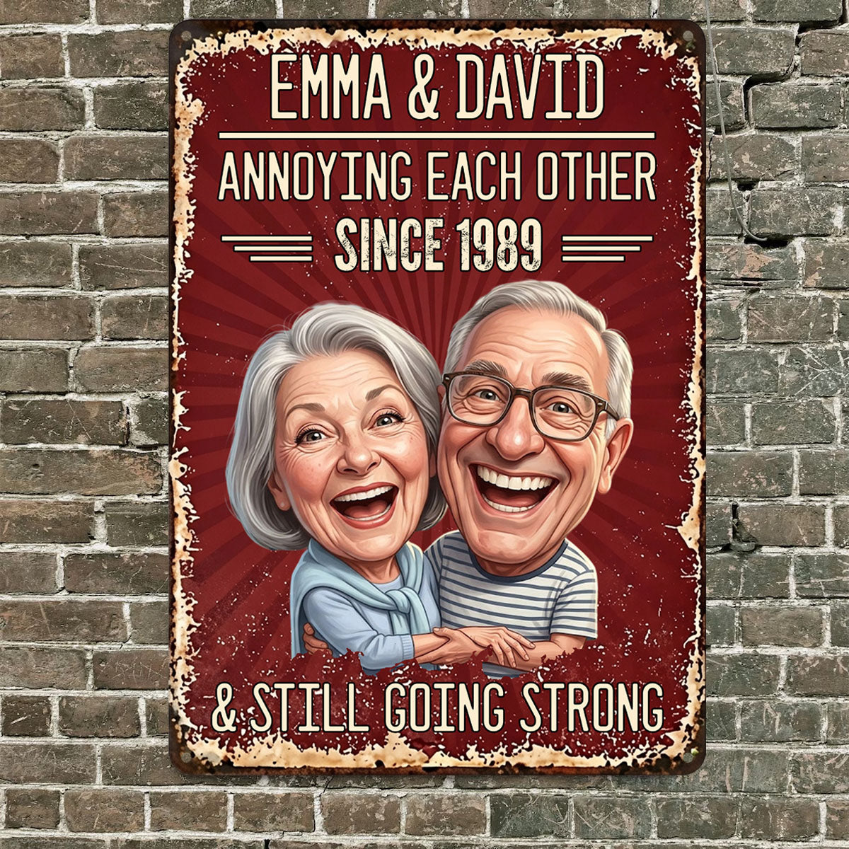 Custom Photo Caricature Vintage Annoying Each Other - Metal Sign