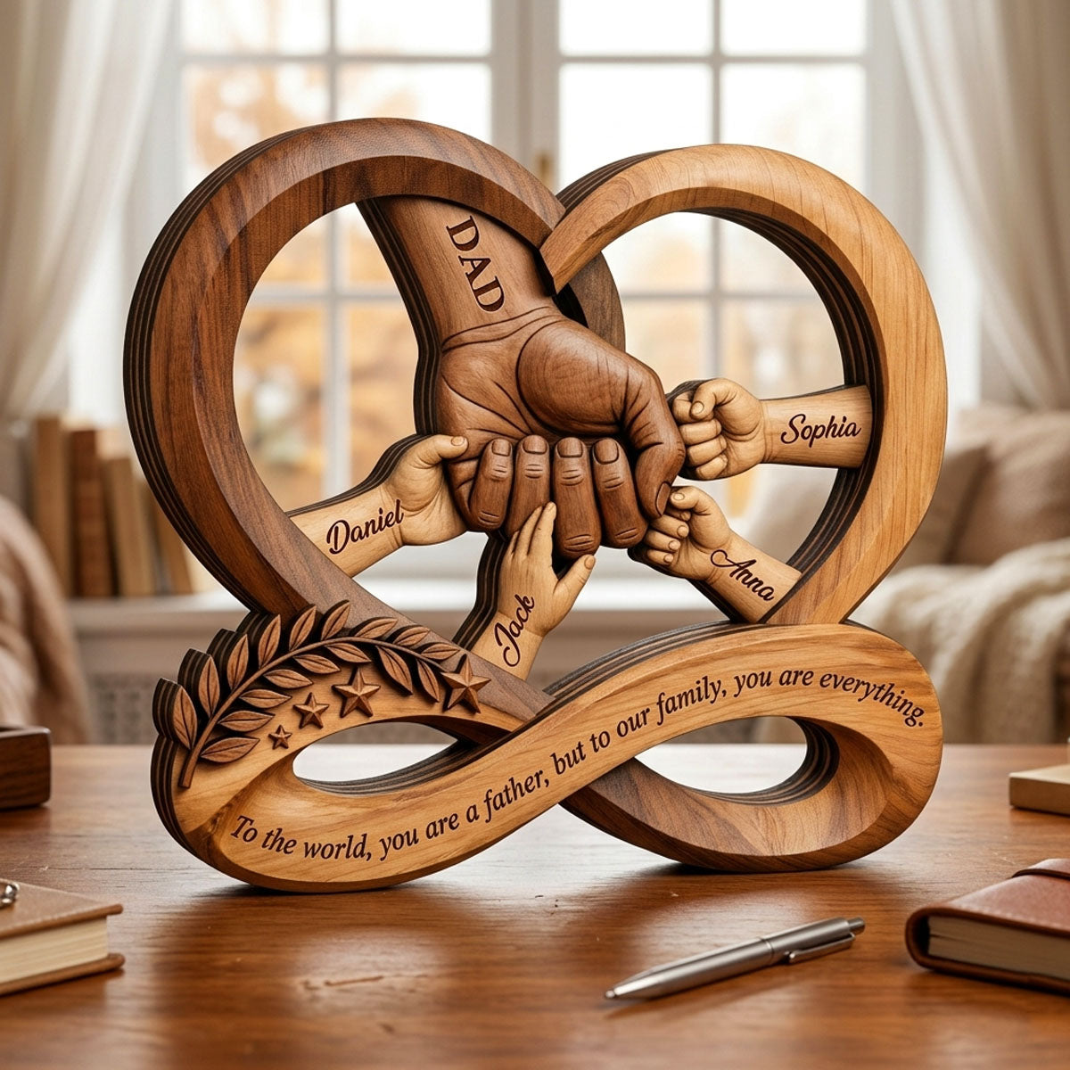Custom Dad Wooden Block Gift, Personalized Father s Day Keepsake With Kids Names, Family Hands Gift For Daddy Grandpa