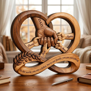 Custom Dad Wooden Block Gift, Personalized Father s Day Keepsake With Kids Names, Family Hands Gift For Daddy Grandpa