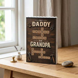 First Dad Now Grandpa Crossword Puzzle Art - Personalized Shaped Building Brick Blocks