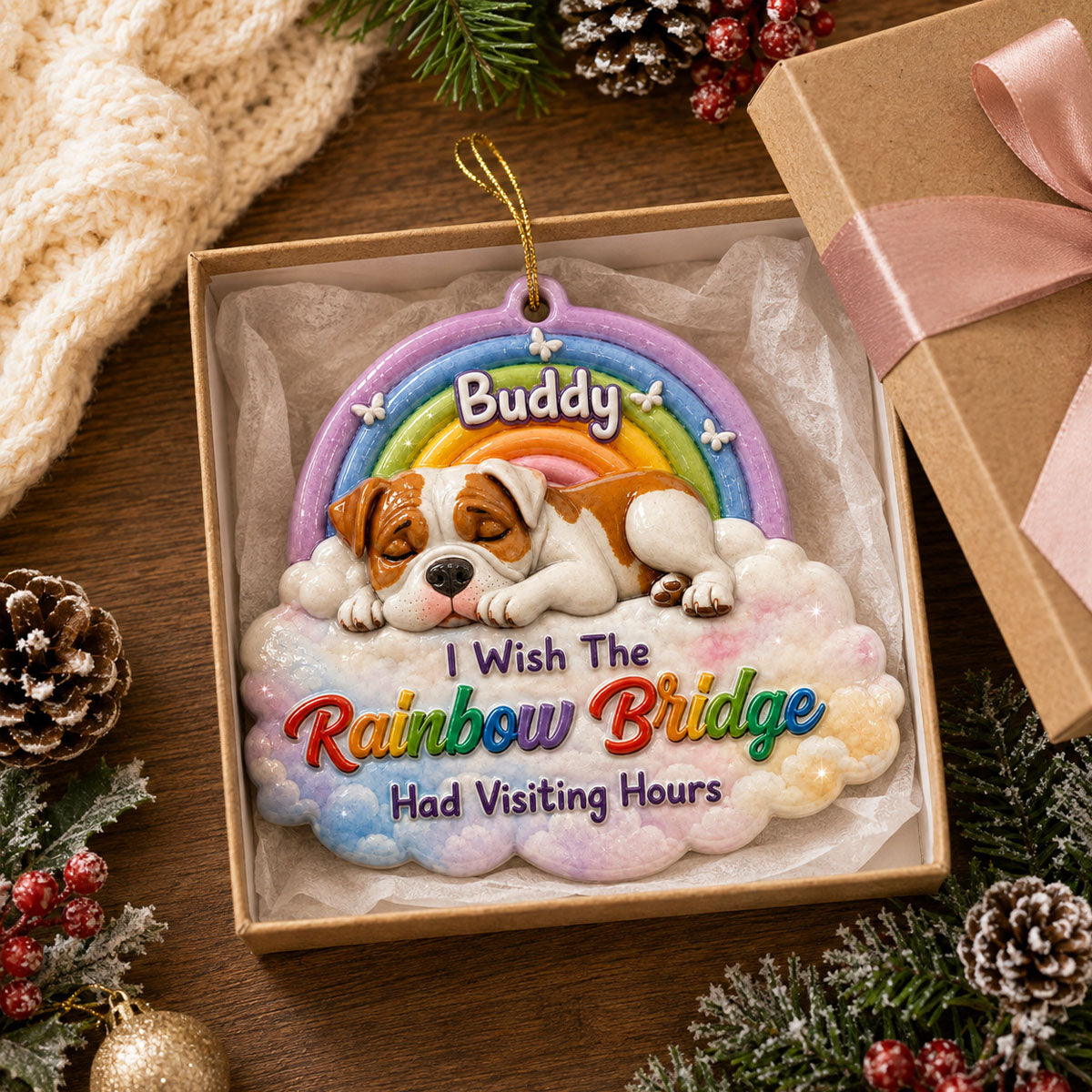 Custom Rainbow Bridge Dog Loss - Real 3D Raised Ornament