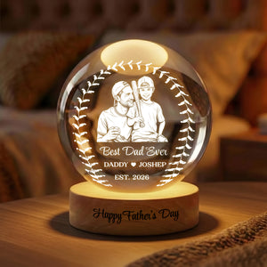 Custom Photo Baseball Dad LED Crystal Ball Lamp, Personalized Best Baseball Dad Ever Gift, Father s Day Coach Gift