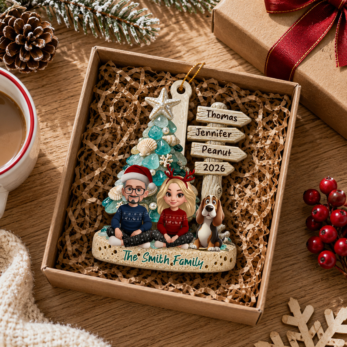 Coastal Vibe Christmas Gift - Family Ornament - Real 3D Raised Ornament