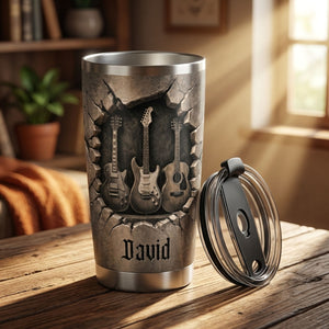 Personalized Guitar Tumbler Custom Name 3D Rock Wall Stainless Steel Travel Mug