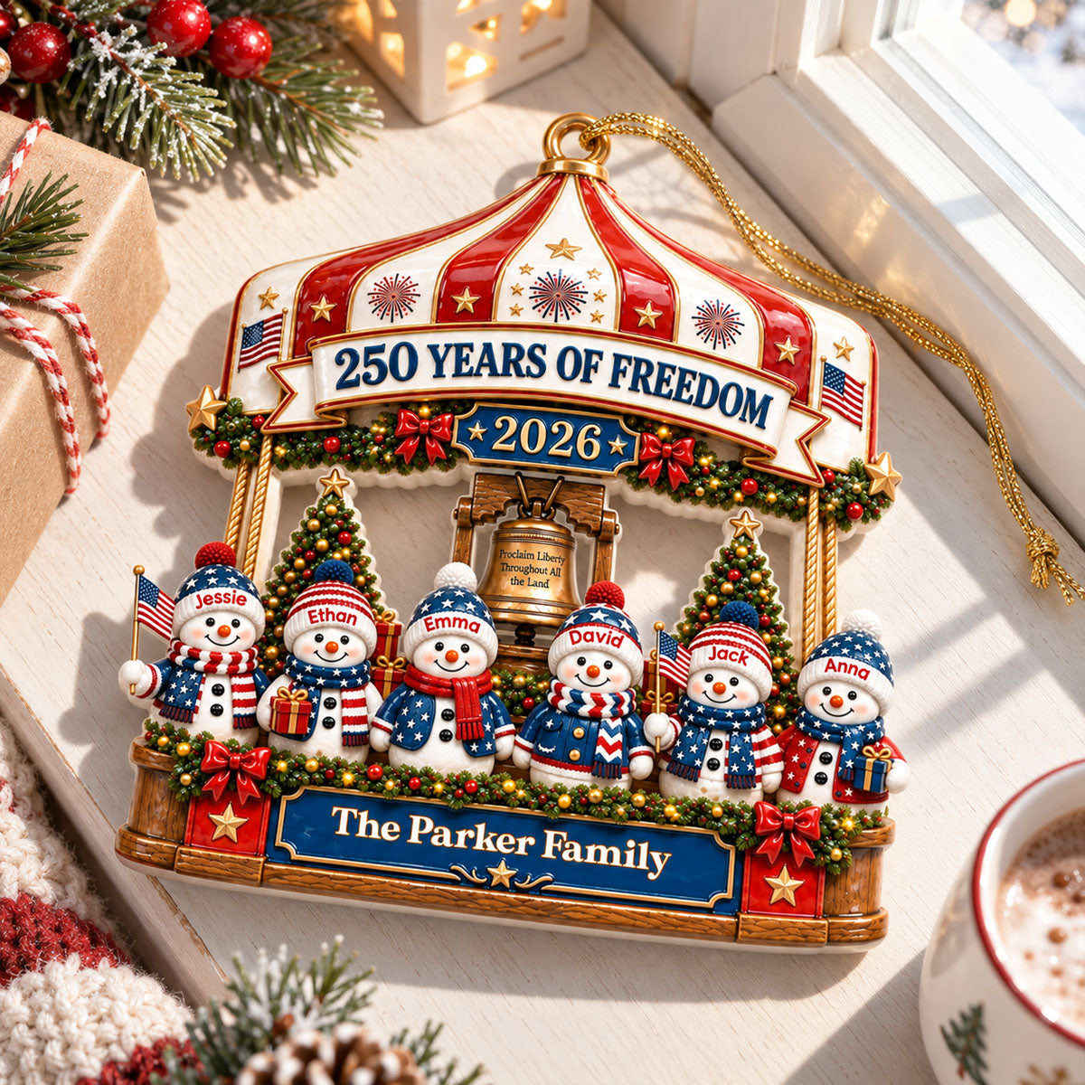 Family Christmas Carousel 250th - Real 3D Raised Ornament
