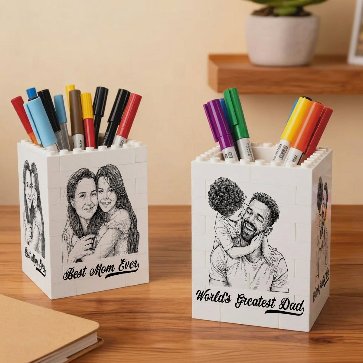 Custom Photo Pencil Sketch - Block Pen Organizer