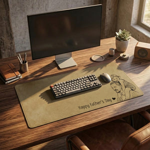 Personalized Leather Desk Mat from Photo, Custom Line Art Mouse Pad for Dad, Father s Day Gift for Husband, Daddy Picture Desk Pad Mouse Mat
