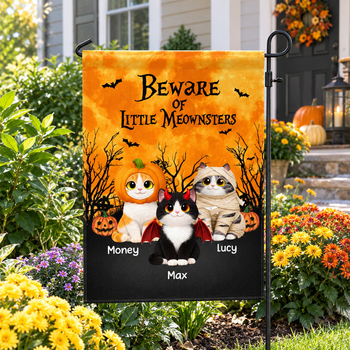 Halloween Theme Beware Of Little Meownsters Cats - Personalized Garden Flag - Halloween Decor For Cat Lovers