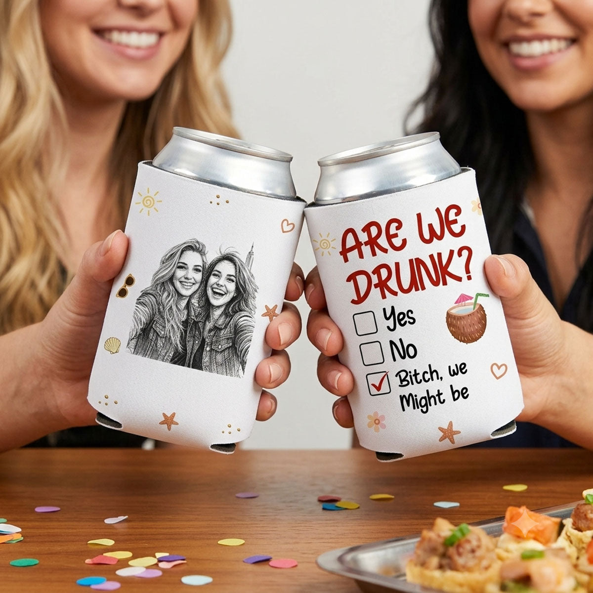 Are We Drunk Upload Photo - Personalized Custom Skinny Can Cooler