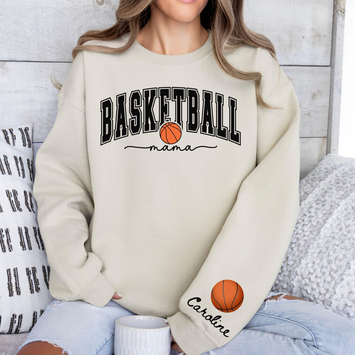 Custom Basketball Mom With Kids Name On Sleeve - Personalized Apparel - Gift For Mother