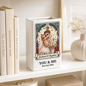 Custom Photo Semi Realistic Portrait You & Me We Got This - Ceramic Book Flower Vase
