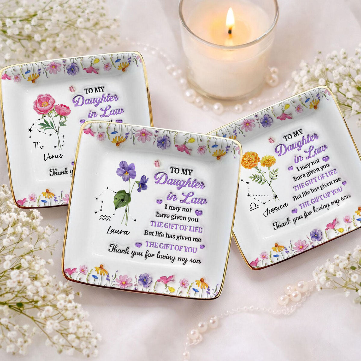 A Daughter By Heart Engaged Jewelry Dish for Her, Custom Wedding Jewelry Tray