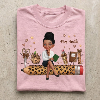 Leopard Pattern School Suppliers Happy Teacher - Personalized Apparel - Gift F0r Teacher, Back To School