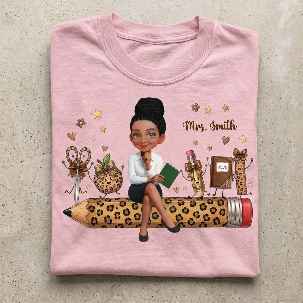 Leopard Pattern School Suppliers Happy Teacher - Personalized Apparel - Gift F0r Teacher, Back To School