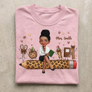 Leopard Pattern School Suppliers Happy Teacher - Personalized Apparel - Gift F0r Teacher, Back To School