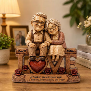 Personalized Elderly Couple Figurine - Personalized Wooden Love Block - Anniversary Gift for Parents & Grandparents