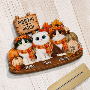 Fall Season Cats Pumpkin Patch - Personalized Wooden Plaque - Fall Decor for Cat Lovers