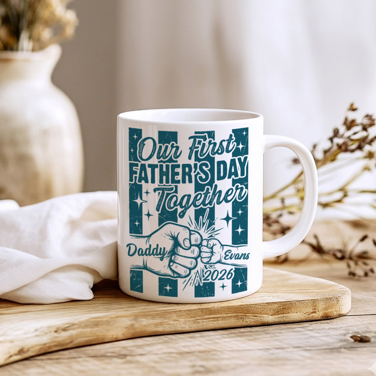 Our First Father's Day Together Striped Mug - Personalized Mug for New Dad