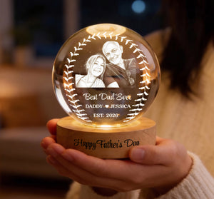 Custom Photo Baseball Dad LED Crystal Ball Lamp, Personalized Best Baseball Dad Ever Gift, Father s Day Coach Gift