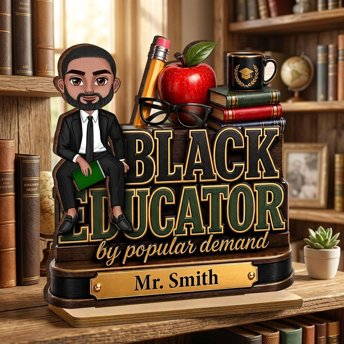 Black Educator by Popular Demand - Personalized 2-Layered Wooden Plaque - Back to School Decor for Teacher