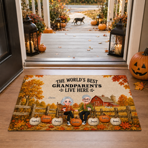 Fall Season Cozy Warm Farmhouse Style - Personalized Doormat - Fall Decor For Grandparents