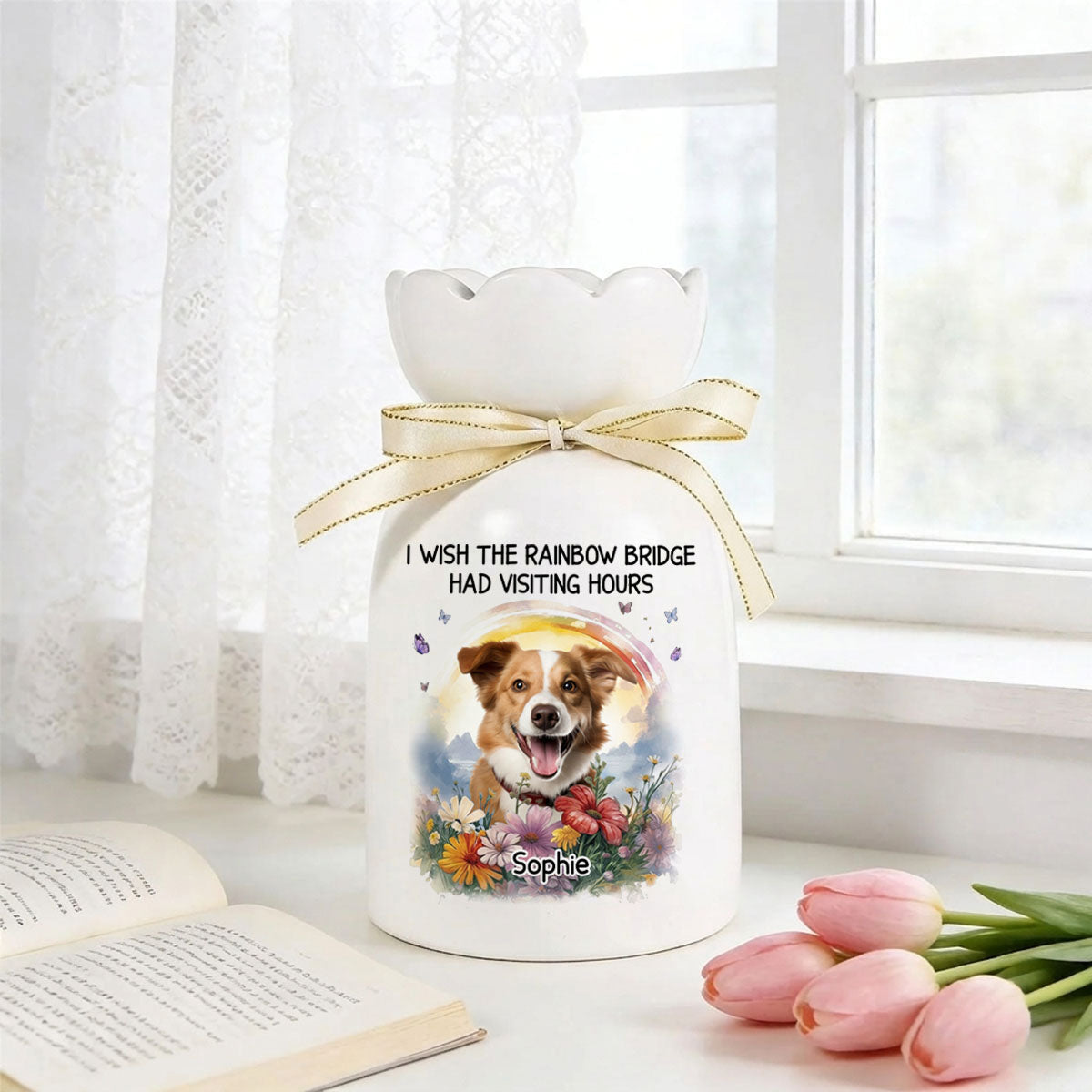 Custom Photo I Wish The Rainbow Bridge Had Visiting Hours - Memorial Personalized Bloom Vase