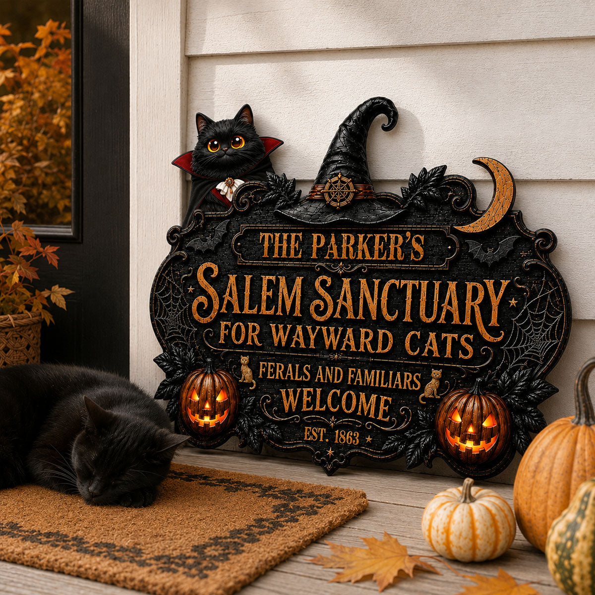 Salem Sanctuary For Wayward Cats Ferals - Personalized Wood Sign - Halloween Decoration, Gift For Cat Lovers