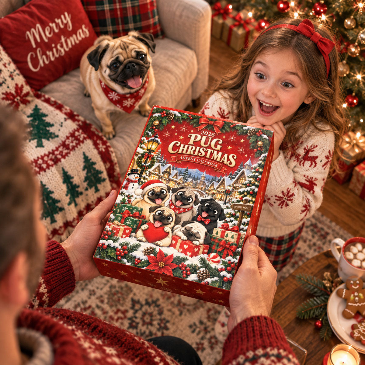 Christmas Pug Advent Calendar 2026 - 24 Day Spirits Countdown, Acrylic Charms Blind Box - Gift For Family