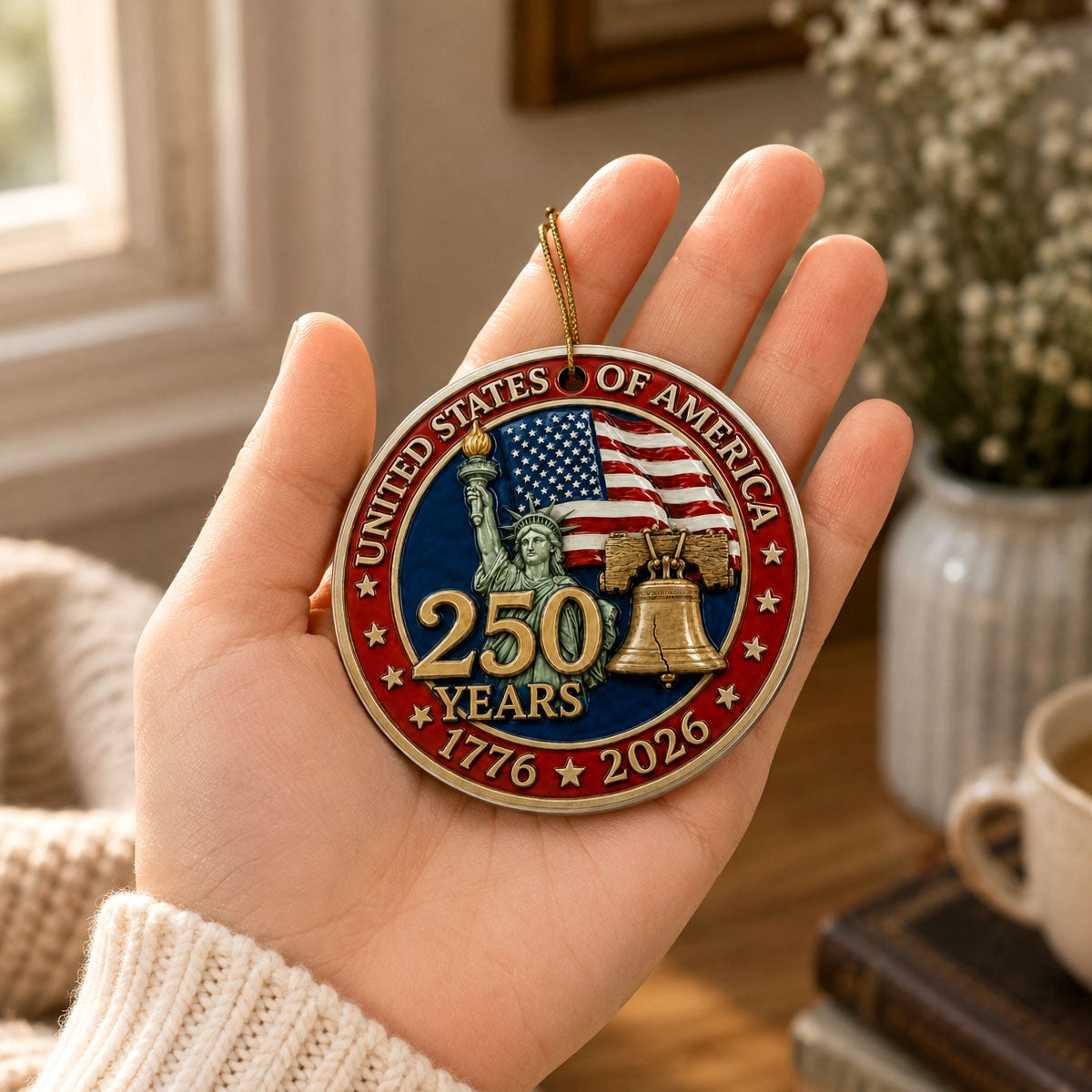 United States 250 Years 1776 - 2026 - Proud American Ornament - Real 3D Raised Ornament