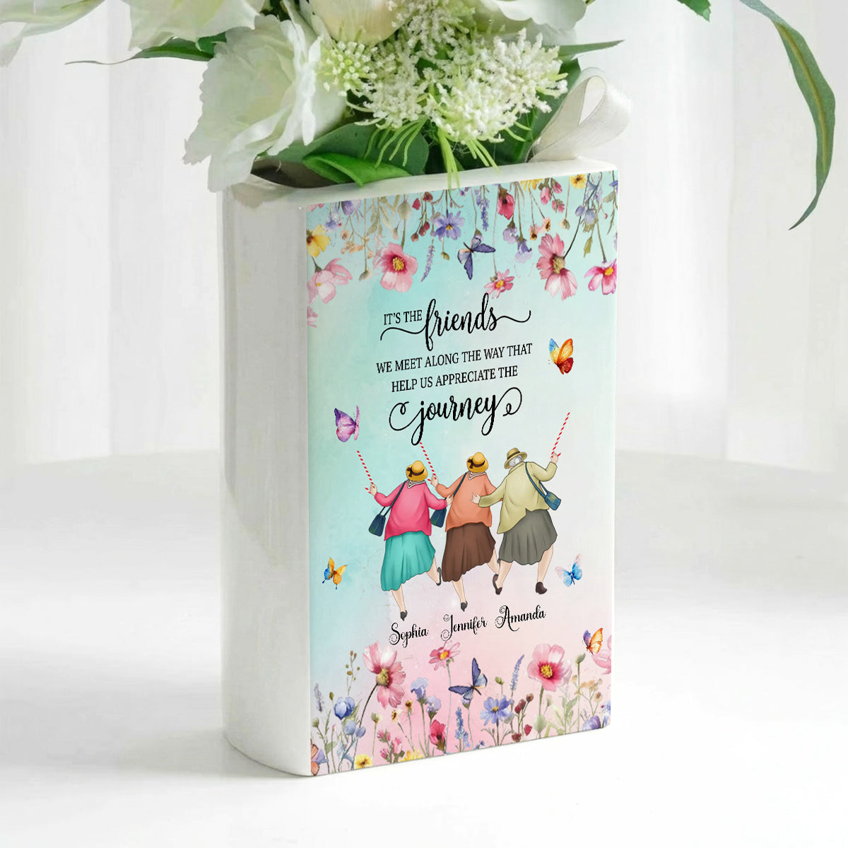 Every Chapter Better With Friends - Ceramic Book Flower Vase