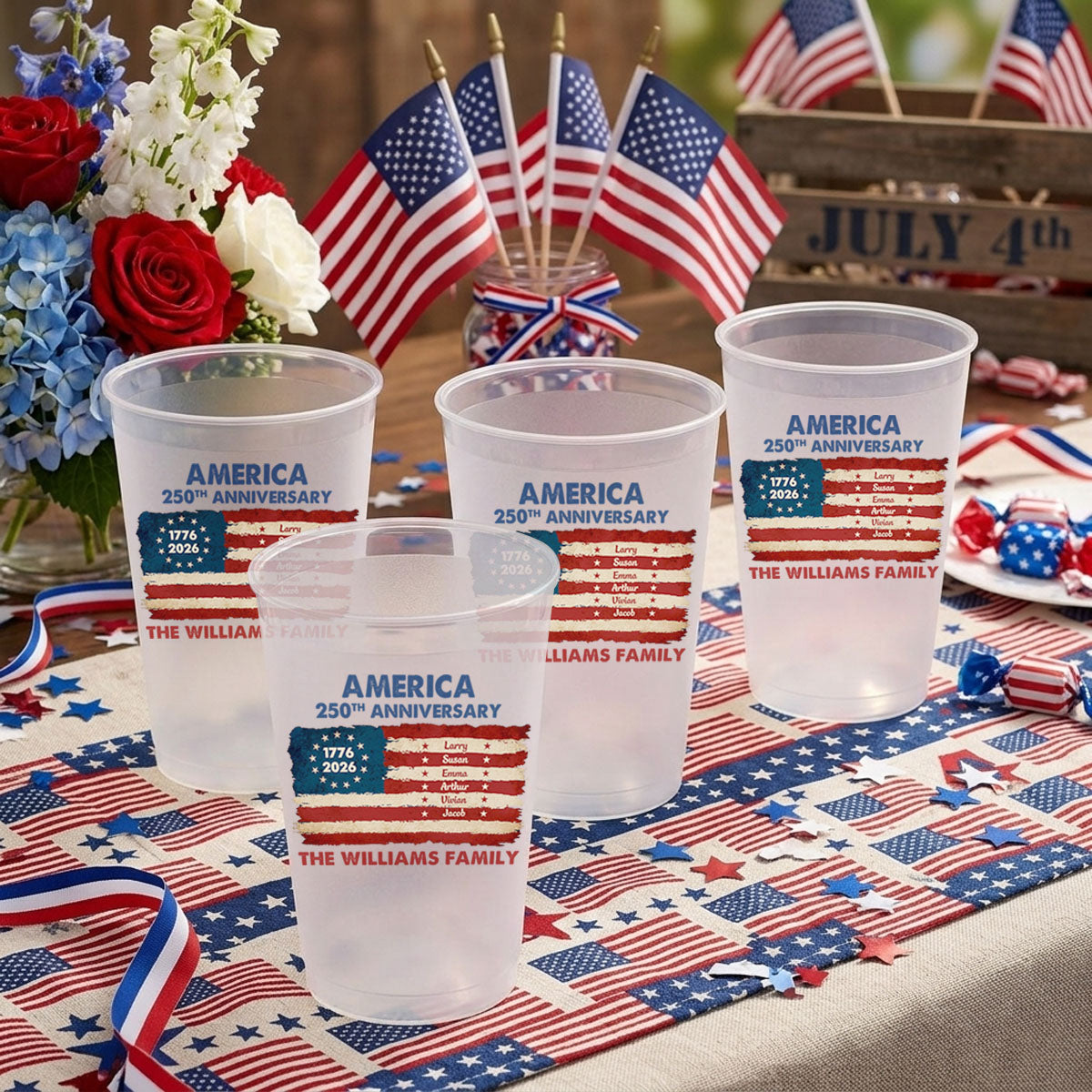 USA 250th Anniversary Frosted Plastic Cups, Patriotic 4th of July Party Supplies, America's 250th Birthday Decorations, Gifts For Mom, Dad, Brother, Sister, Kids