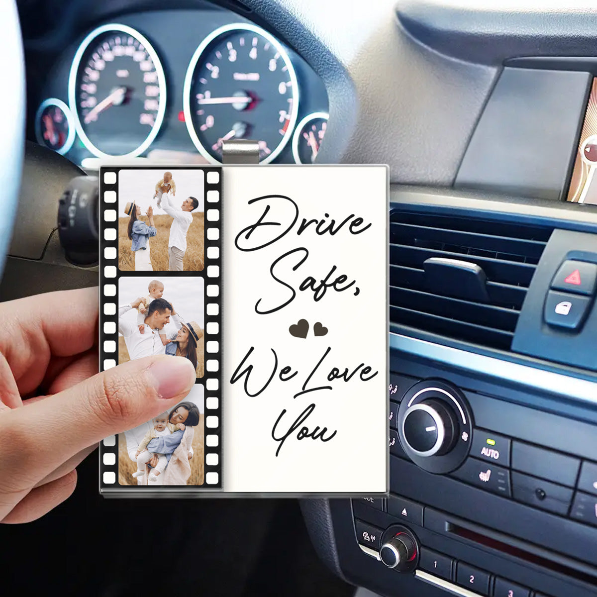 Custom Photo Drive Safe I Love You Couples Film Roll - Personalized Custom Shaped Acrylic Car Visor Clip