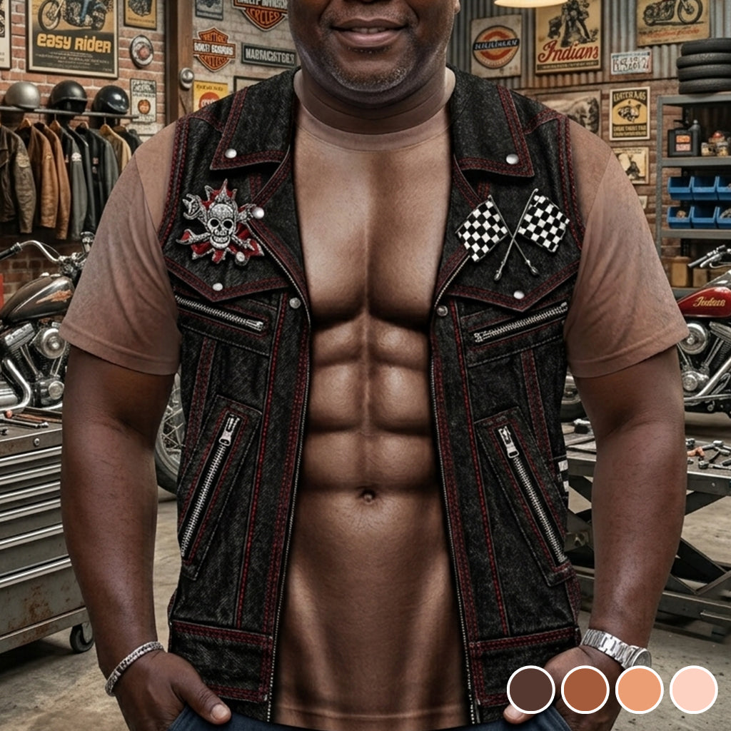 Men’s Biker Body Graphic T-Shirt, Funny Muscle Man, Beer Lover Tee