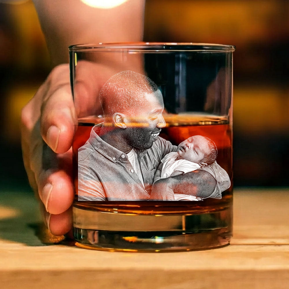 Personalized First Father's Day Whiskey Glass With Photo, New Dad Gift, Daddy Photo with Newborn Gift, Unique Father's Day Gift for New Dad