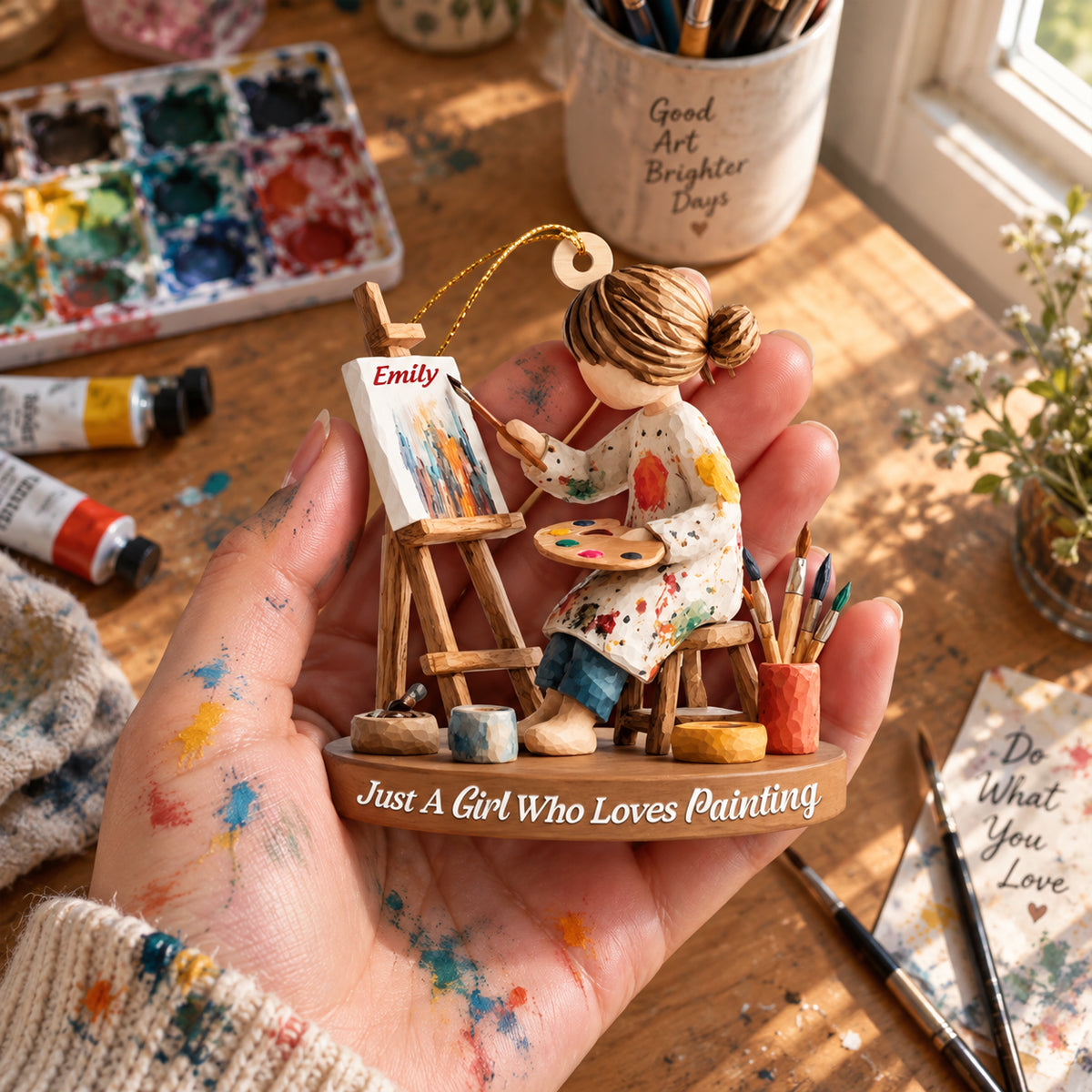 Personalized Artist Christmas Ornament, Girl Who Loves Painting Drawing Gift