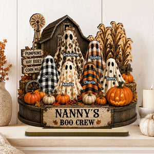 Grandma's Boo Crew Pumpkin Patch - Personalized 2-Layered Wooden Plaque - Halloween Fall Decor for Grandma