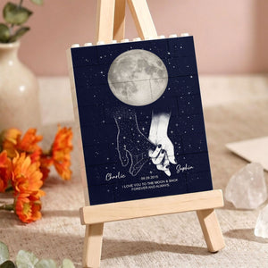 Holding Hands Moon Phase Galaxy Art - Personalized Brick Block