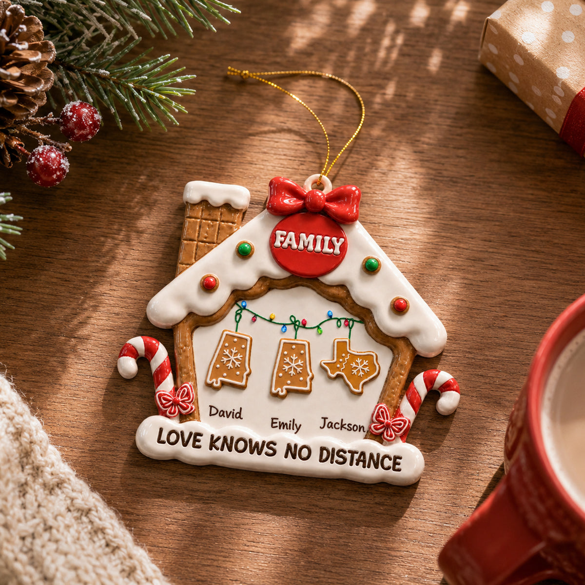 Always Together, No Matter Where - Real 3D Raised Ornament - Personalized Christmas Birthday Gifts