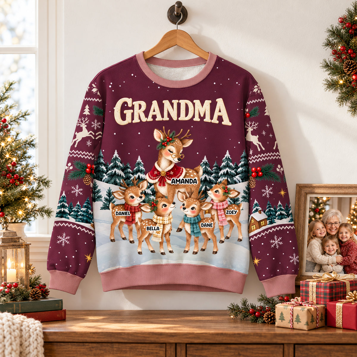 Nana Reindeer With Kids - Personalized 3D Sweatshirt - Christmas Gift For Grandma
