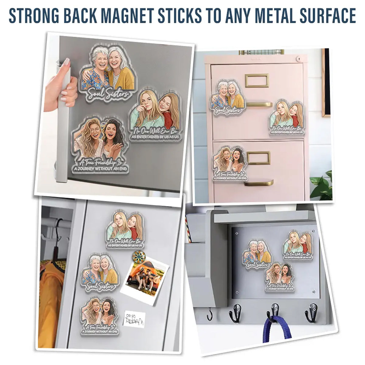 Custom Photo Semi Realistic Portrait Besties Forever - Personalized Acrylic Magnet