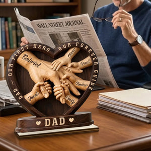 May Outgrow Your Lap, But Never your hand Custom 2-Layered Wooden Plaque - Personalized Father's Day Birthday Gifts For Dad, Grandpa - Crafted With Love